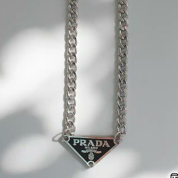 New Authentic silver with black Prada logo tag - necklace. (18in.ext. to 20in.) - Picture 2 of 7